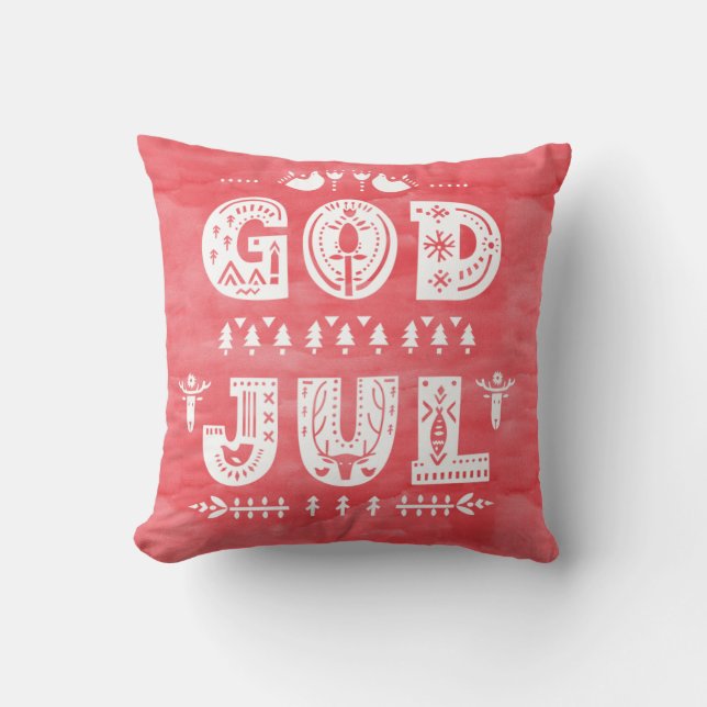 Coussin Red God Jul Swedish Christmas Scandi Style Script (Recto)
