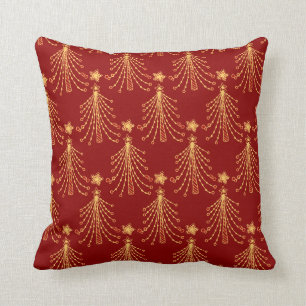 Coussin Red & Gold Christmas Tree Lumières Motif élégant