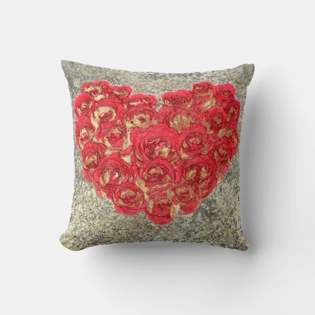 Coussin Red & Gold Heart Glam Rustic Love Rustic Valentine (Recto)
