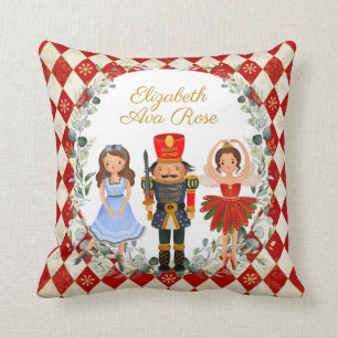 Coussin Red Gold Nutcracker Holiday Leafy Wreath Nursery