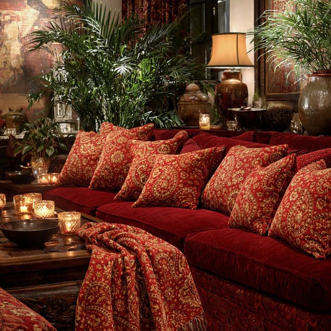 Coussin Red & Gold Paisley Designer Pillows - Room Design (Créateur téléchargé)