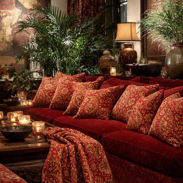 Coussin Red & Gold Paisley Pillows - Customizable  (Créateur téléchargé)