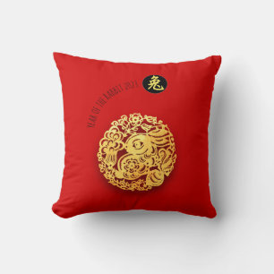 Coussin Red Gold Rabbit Papercut Chine Nouvel An 2023 SP