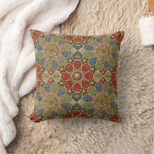 Coussin Red Green Blue Faux Gold Motif d'art arabe