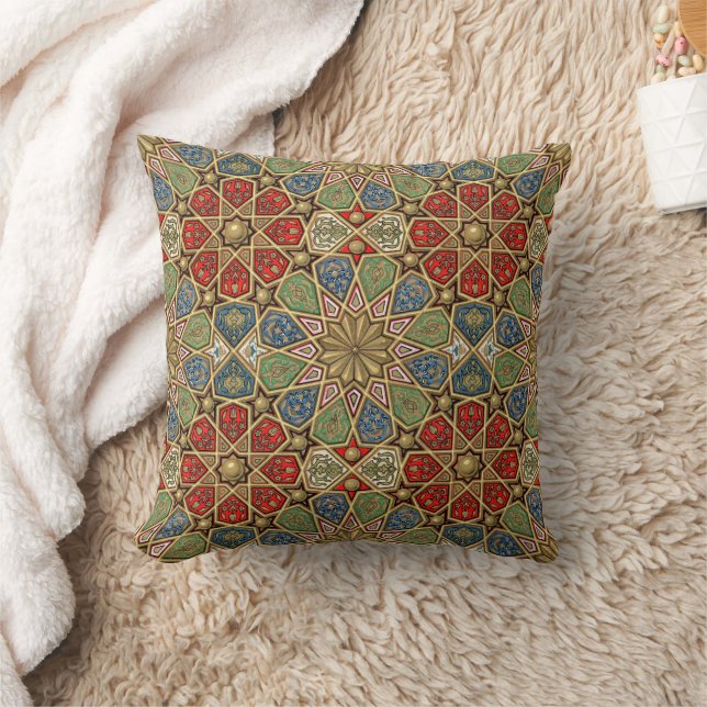Coussin Red Green Blue Faux Gold Motif d'art arabe (Couverture)