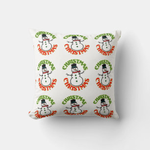 Coussin Red Green Christmas White Snowman