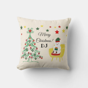 Coussin Red Green White Bear Tree Monogram Joyeux Noël