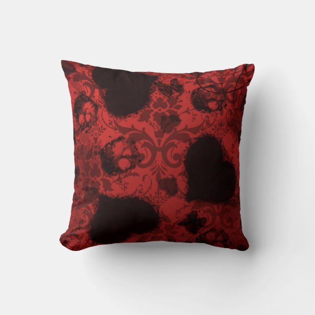 Coussin Red Grunge Damask Valentine (Recto)
