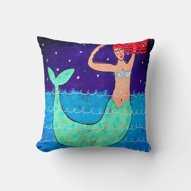 Coussin Red Haired Mermaid Art Abstrait (Recto)