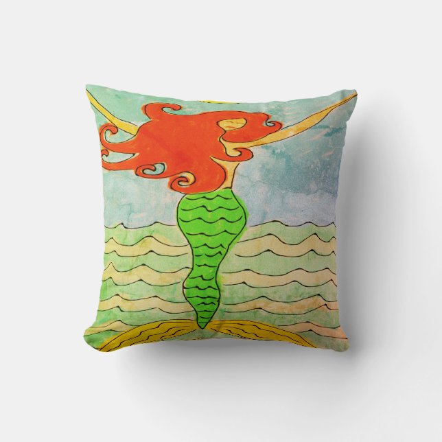 Coussin Red Haired Mermaid Art Abstrait (Recto)