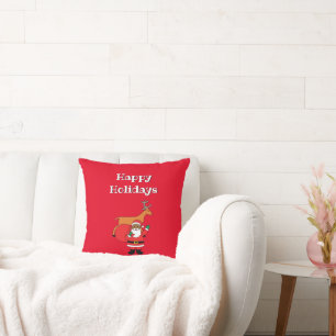 Coussin Red Happy Holidays Santa Claus afro-américain