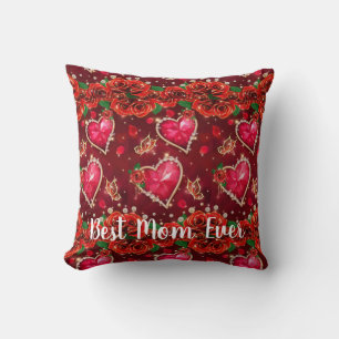 Coussin Red Hearts Best Mom Ever 2022 Cadeau Chic tendance