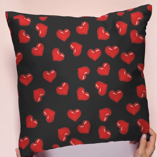 Coussin Red Hearts motif sur Black jolie romance (Créateur téléchargé)