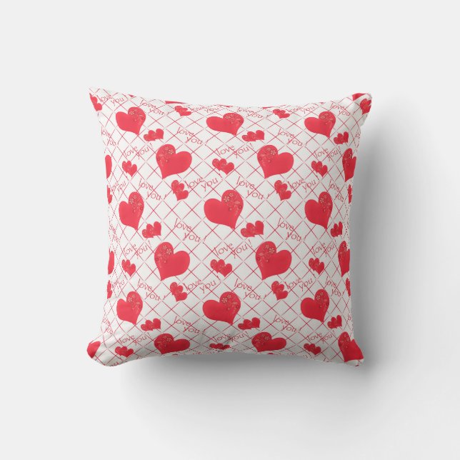 Coussin Red hearts, texte, love you, red and white. (Recto)