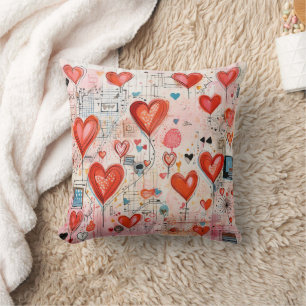 Coussin Red Hearts Whimsical Love Motif