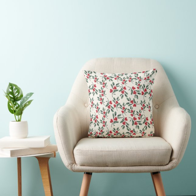 Coussin Red Holly Berries feuilles de la feuille verte (Chaise)