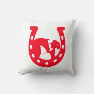 Coussin Red Horseshoe Girl and Horse