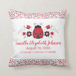 Coussin Red Ladybug Girl Birth Stats Nursery