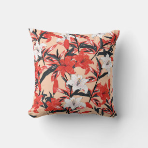 Coussin Red Lily : Motif botanique Vintage.
