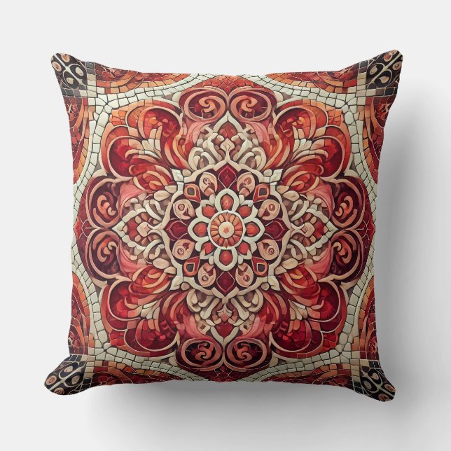 Coussin Red Mandala : Une mosaïque de passion et d'harmoni (Recto)