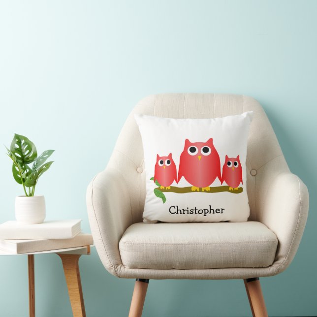 Coussin Red Owls Design Personalised (Chaise)