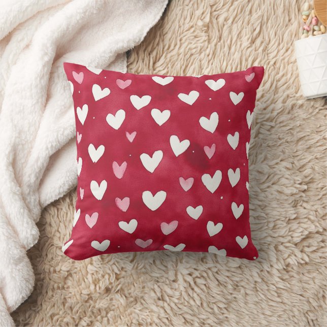 Coussin Red Pink White Hearts (Couverture)