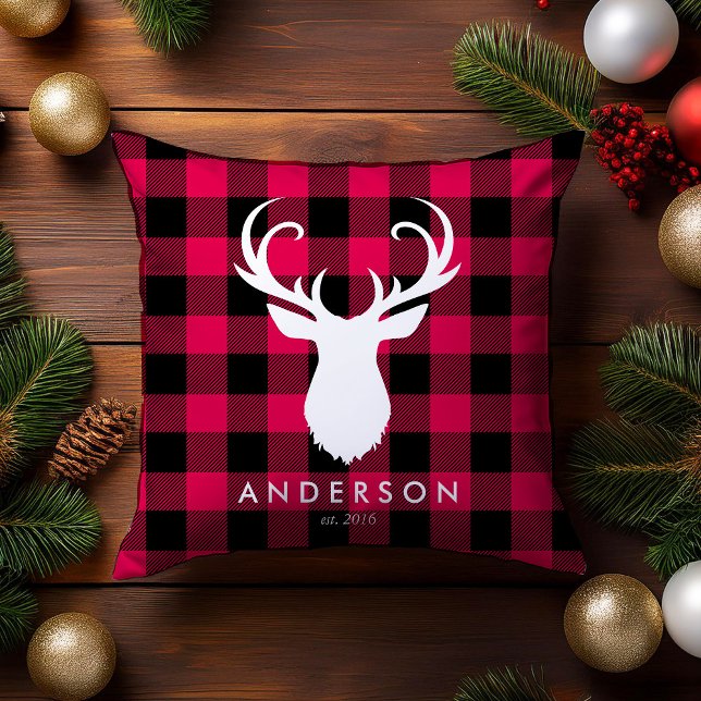 Coussin Red Plaid Motif et Deer Christmas (Créateur téléchargé)