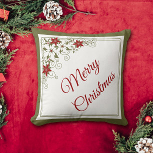 Coussin Red Poinsettia Swirl Motif Noël