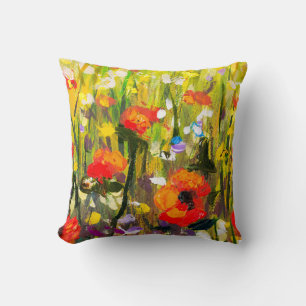 Coussin Red Poppies Champ peinture Abstraite