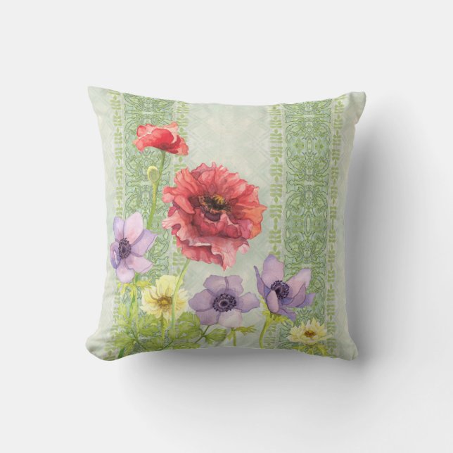 Coussin Red Poppy Anenome Art Nouveau Décor Maison rayée (Recto)