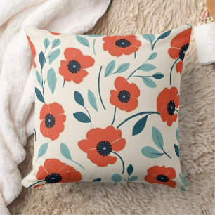 Coussin Red Poppy Floral Print Motif sans couture