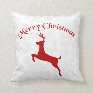 Coussin Red Reindeer sur Snowflakes Arrière - plan