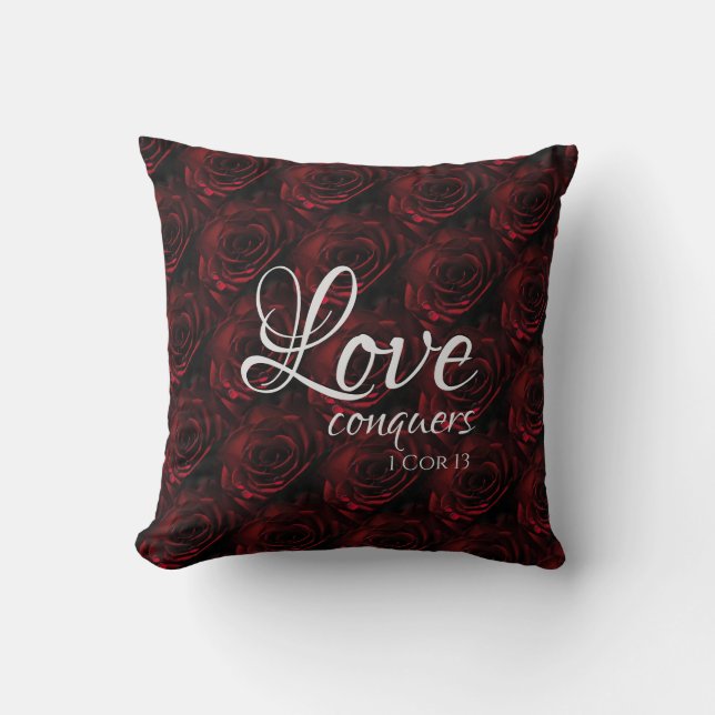 Coussin Red Roses LOVE CONQUÊTES Écriture personnalisée (Recto)