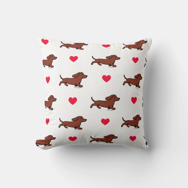 Coussin Red Smooth Dachshund Valentine Red Hearts (Recto)