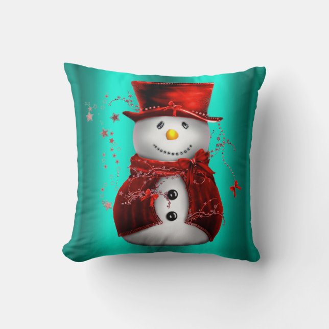 Coussin Red Snowman à Noël Turquoise (Recto)