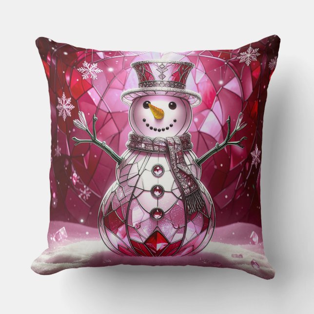 Coussin Red Snowman Snowflakes Holiday Throw Pillow (Recto)