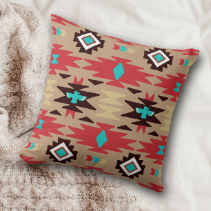 Coussin Red Teal Native American Vision Pattern