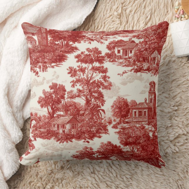 Coussin Red Toile Countryside Scene (8) (Couverture)