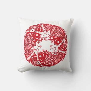 Coussin Red Whirling Koi Carp Fish Group