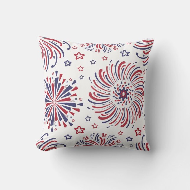 Coussin Red White and Blue Stars et Fireworks (Recto)