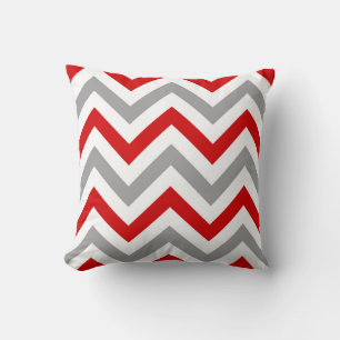 Coussin Red, White, Dk Gray Large Chevron Zig Zag