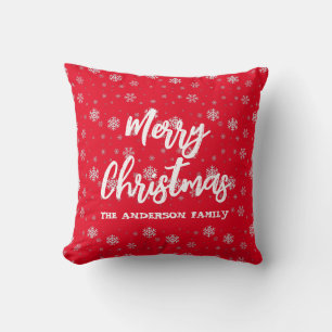 Coussin Red White Snowflics Script Retro Famille Noël