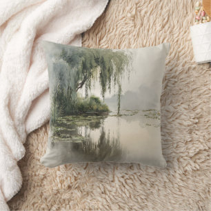 Coussin Reflet d'arbre de saule serein Art de la nature (2