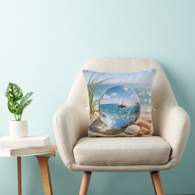 Coussin Reflet de voilier dans une sphère de verre (Chaise)