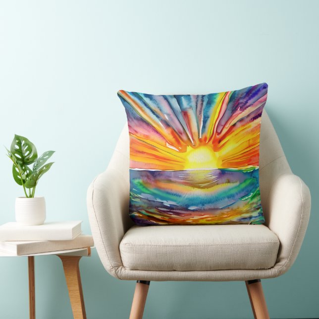Coussin Reflet du coucher de soleil | Art à l'aquarelle (Chaise)