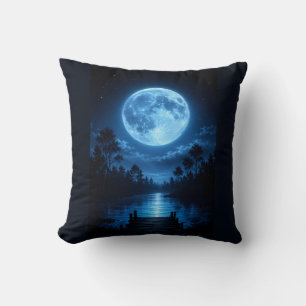 Coussin Reflet esthétique de la forêt au clair de lune cél