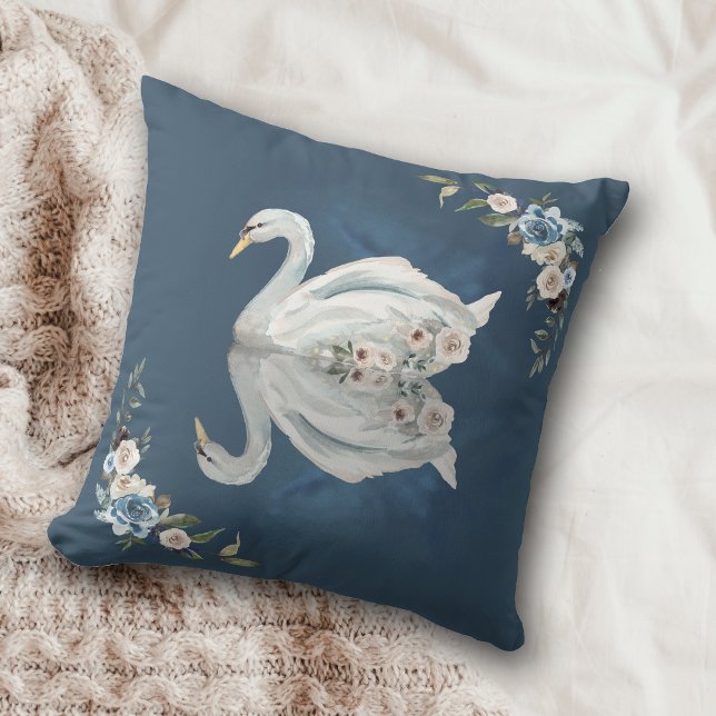 Coussin Réflexion florale en bleu cygne (Créateur téléchargé)