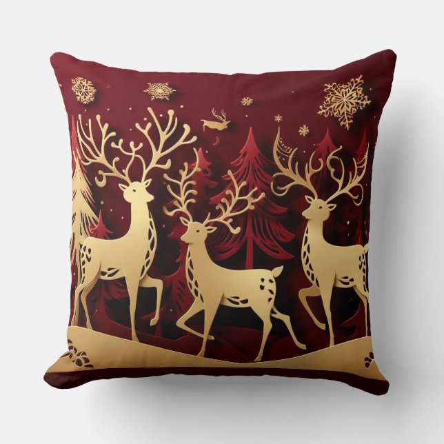 Coussin Regal Reindeer Ensemble – Paper-Cut Forest (Recto)