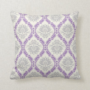 Coussin régal violet gris et crème damassé