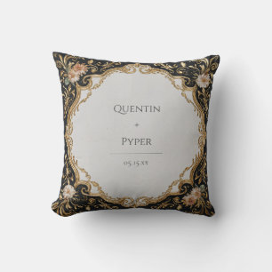 Coussin Régale Or Floral Baroque Coquille Noir Mariage